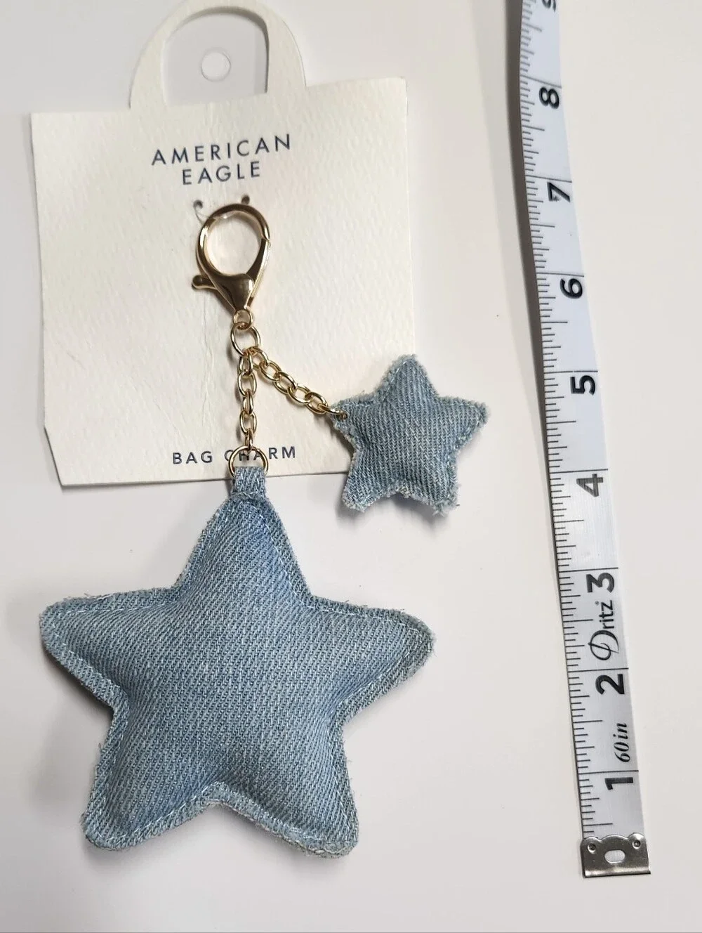 American Eagle Outfitters Light Blue Denim Star Keychain Charm